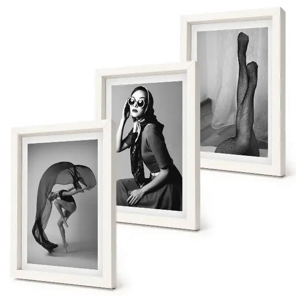 Framed triptych Stylish black and white portraits of women in elegant poses