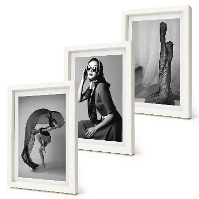 Framed triptych Stylish black and white portraits of women in elegant poses