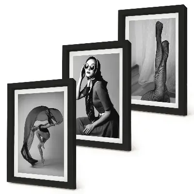 Framed triptych Stylish black and white portraits of women in elegant poses