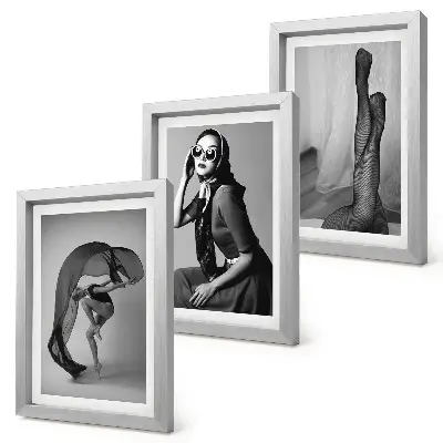 Framed triptych Stylish black and white portraits of women in elegant poses