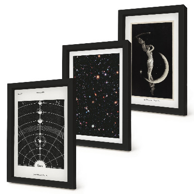 3-piece wall art set Solar system galaxy night figure on the moon