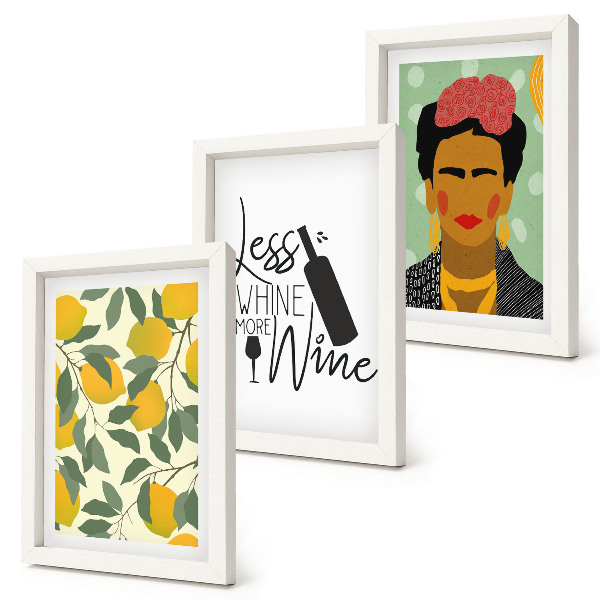 Photo frame wall Lemons slogan about wine portrait of Frida Kahlo