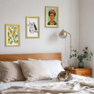 Photo frame wall gallery set featuring Frida Kahlo portrait and wine slogan lemons art