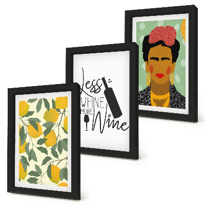 Photo frame wall Lemons slogan about wine portrait of Frida Kahlo
