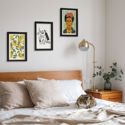 Photo frame wall Lemons slogan about wine portrait of Frida Kahlo
