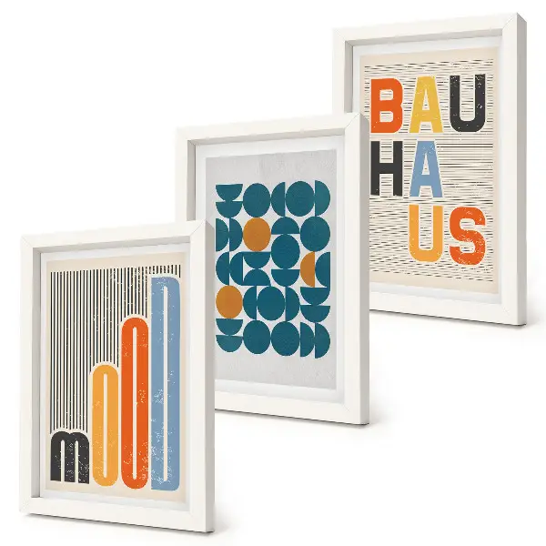 Bauhaus Geometric Patterns Poster Set framed triptych