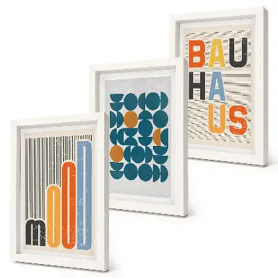 Bauhaus Geometric Patterns Poster Set framed triptych