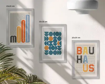 Bauhaus Geometric Patterns Poster Set framed triptych