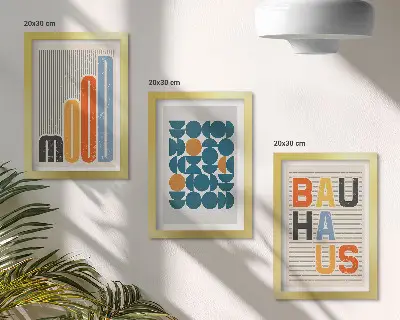 Bauhaus Geometric Patterns Poster Set framed triptych
