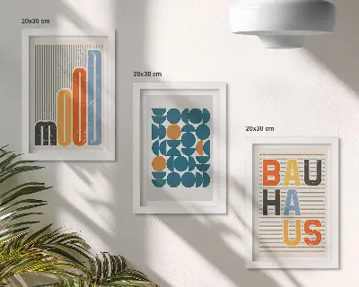 Bauhaus Geometric Patterns Poster Set framed triptych