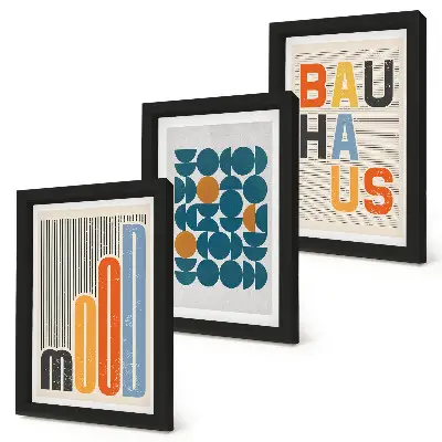Bauhaus Geometric Patterns Poster Set framed triptych