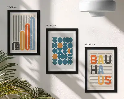Bauhaus Geometric Patterns Poster Set framed triptych