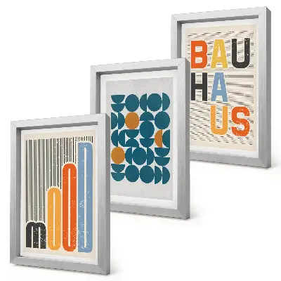 Bauhaus Geometric Patterns Poster Set framed triptych