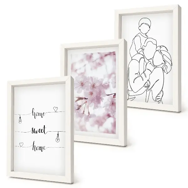 3-Piece wall art set featuring flowers and family in a minimalist design
