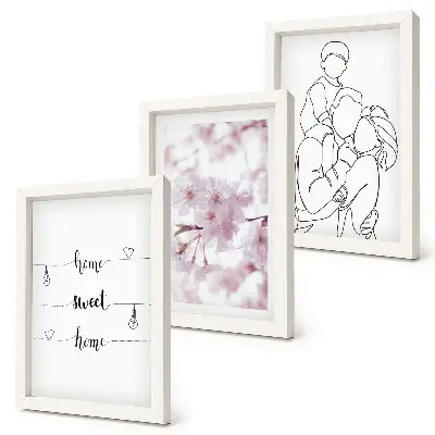 3-Piece wall art set featuring flowers and family in a minimalist design