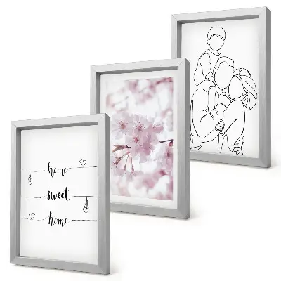 3-Piece wall art set featuring flowers and family in a minimalist design