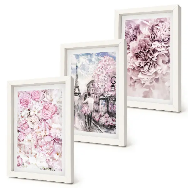 Photo frame wall gallery set romantic landscape featuring flowers in shades of pink