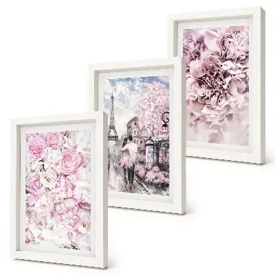 Photo frame wall gallery set romantic landscape featuring flowers in shades of pink