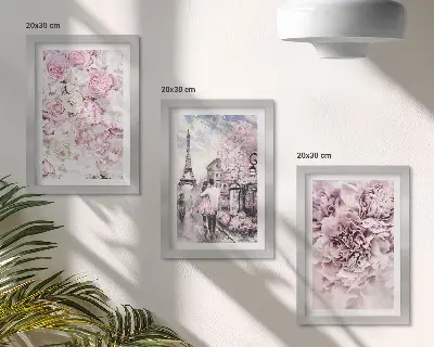 Photo frame wall gallery set romantic landscape featuring flowers in shades of pink
