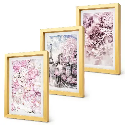 Photo frame wall gallery set romantic landscape featuring flowers in shades of pink