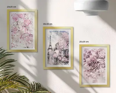 Photo frame wall gallery set romantic landscape featuring flowers in shades of pink