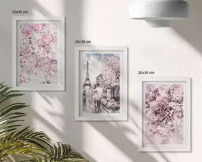 Photo frame wall gallery set romantic landscape featuring flowers in shades of pink