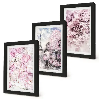 Photo frame wall gallery set romantic landscape featuring flowers in shades of pink