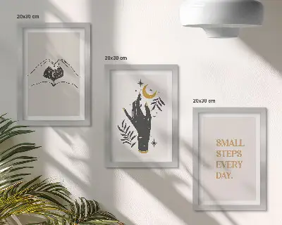 Boho minimalist illustration triptych framed set of three prints