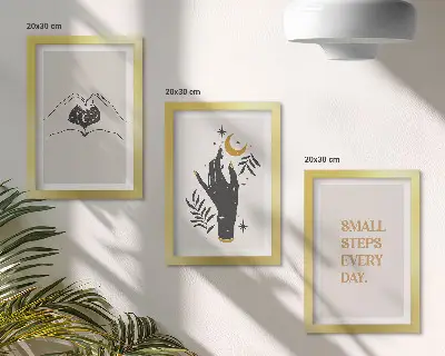 Boho minimalist illustration triptych framed set of three prints
