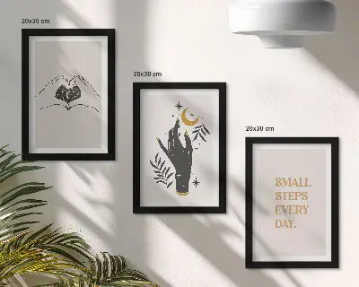 Boho minimalist illustration triptych framed set of three prints