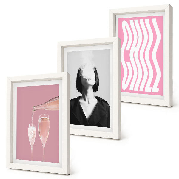 3-piece wall art set Stylish portrait of a woman in champagne relaxing