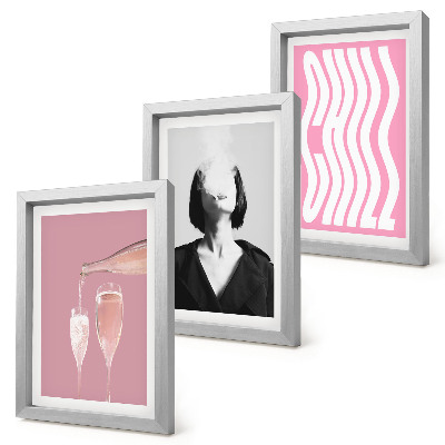 3-piece wall art set Stylish portrait of a woman in champagne relaxing
