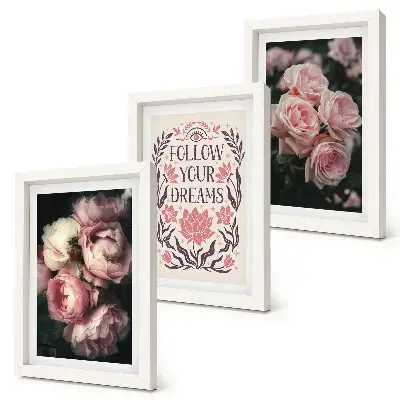 Photo frame wall vintage roses with an inscription about dreams