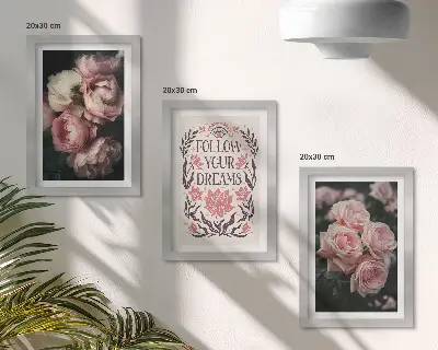 Photo frame wall vintage roses with an inscription about dreams