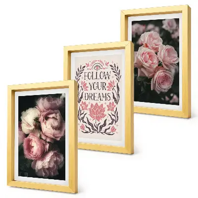 Photo frame wall vintage roses with an inscription about dreams