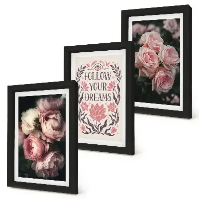 Photo frame wall vintage roses with an inscription about dreams