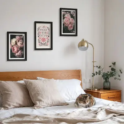 Photo frame wall vintage roses with an inscription about dreams
