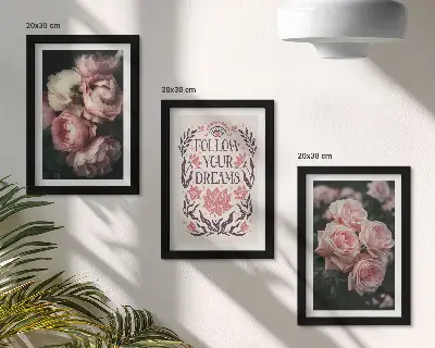 Photo frame wall vintage roses with an inscription about dreams
