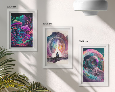 Framed triptych Colorful illustrations in fantasy art style