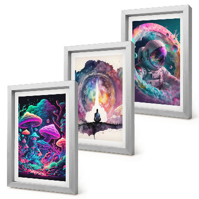Framed triptych Colorful illustrations in fantasy art style