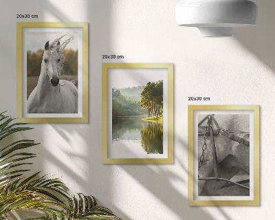 3-piece wall art set White horses by the river nature landscape