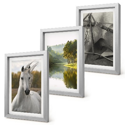 3-piece wall art set White horses by the river nature landscape