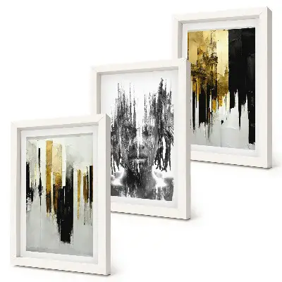 Contrasting abstractions with portraiture and architecture framed triptych