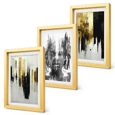 Framed triptych Contrasting abstractions with portraiture and architecture