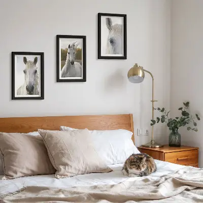 3-piece wall art set White horses in various poses against a natural background