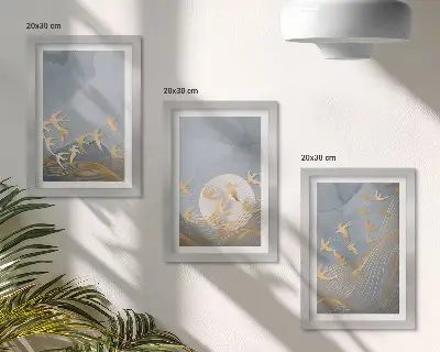 Photo frame wall Birds in flight against the sky and moon