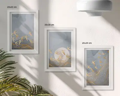 Photo frame wall Birds in flight against the sky and moon