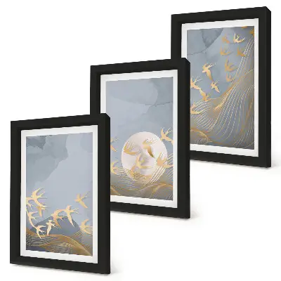 Photo frame wall Birds in flight against the sky and moon