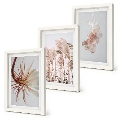 Photo frame wall featuring flowers and grasses on a light background in a harmonious set