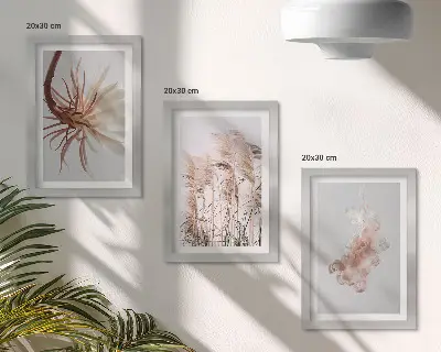 Photo frame wall featuring flowers and grasses on a light background in a harmonious set
